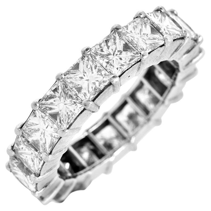 Natural Diamond 7.98carats Princess Cut Platinum Eternity Band Ring For Sale