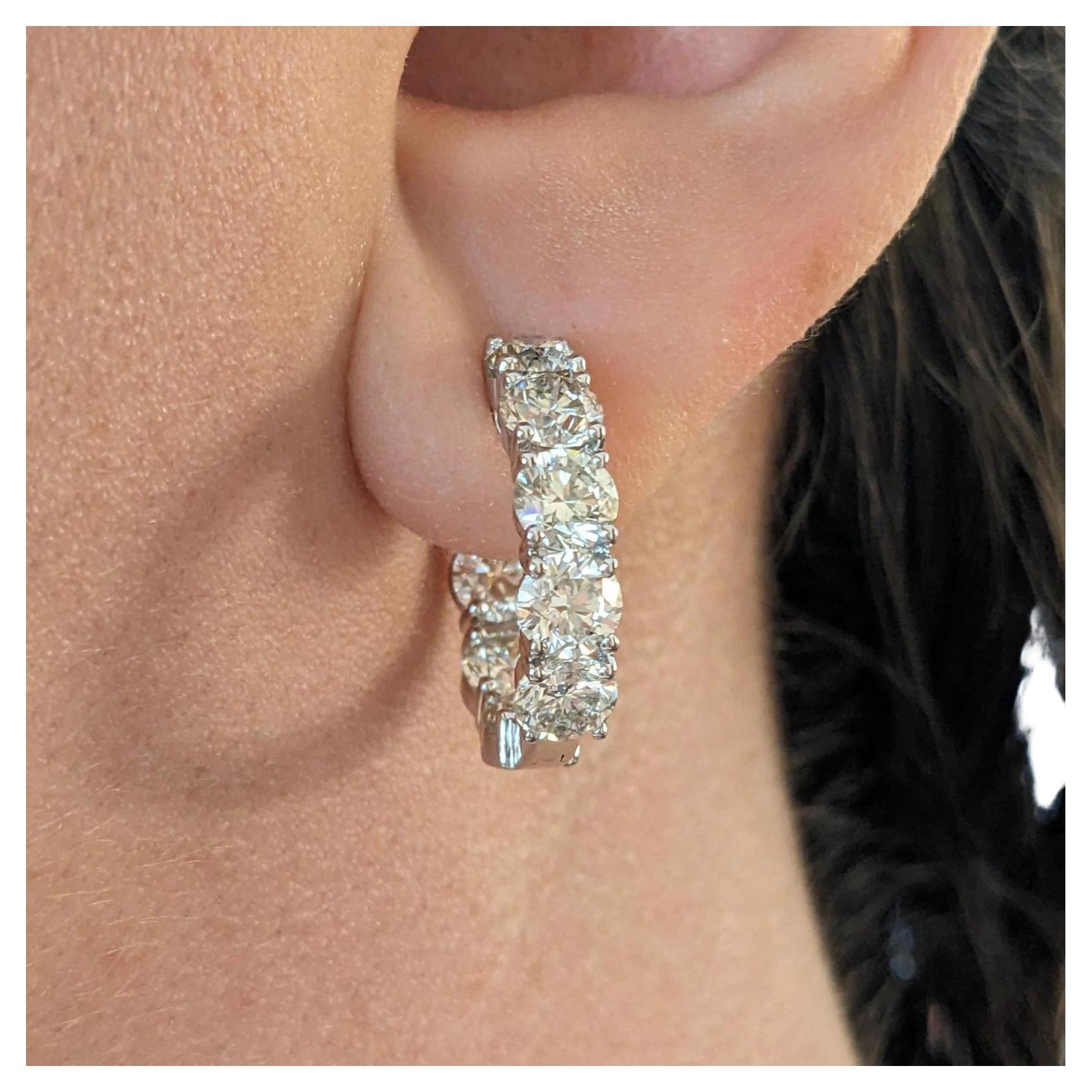 Natural Diamond 8.12 cttw Inside Out Hoop Earrings in 18k White Gold For Sale