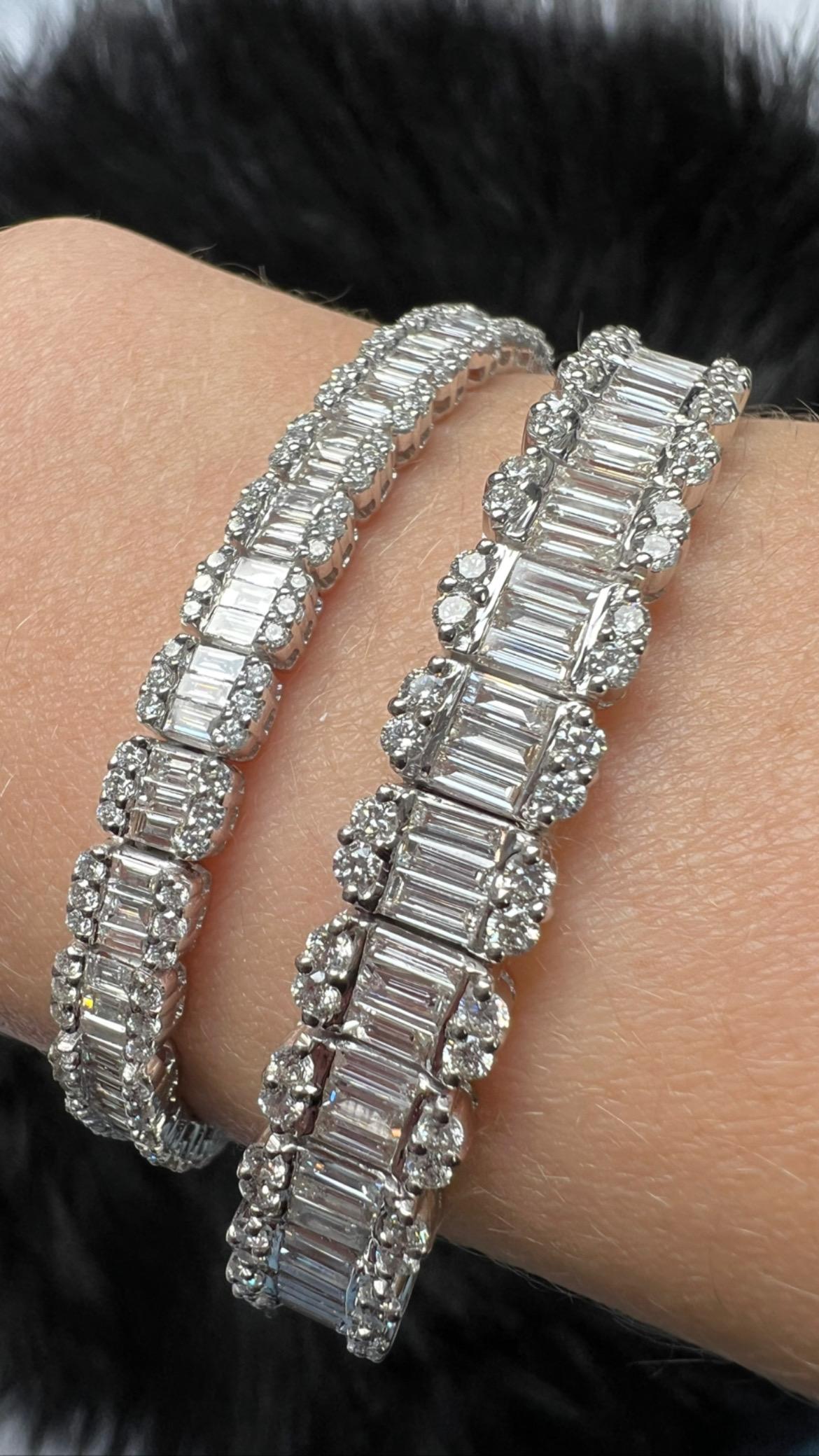 Natürlicher Diamant 9,10 Karat 18 KT Weißgold Baguette-Tennisarmband mit Diamanten im Angebot 2