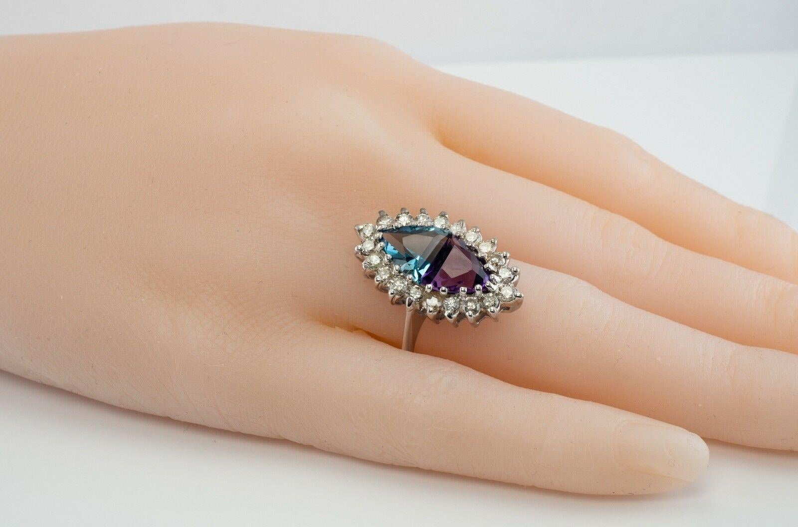 Natural Diamond Amethyst Topaz Ring 14K White Gold Trillion For Sale 5