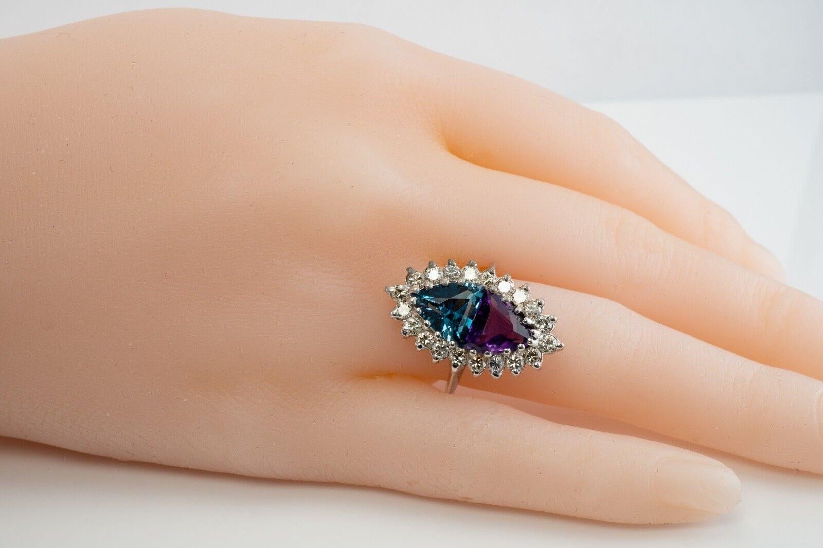 Natural Diamond Amethyst Topaz Ring 14K White Gold Trillion For Sale 7