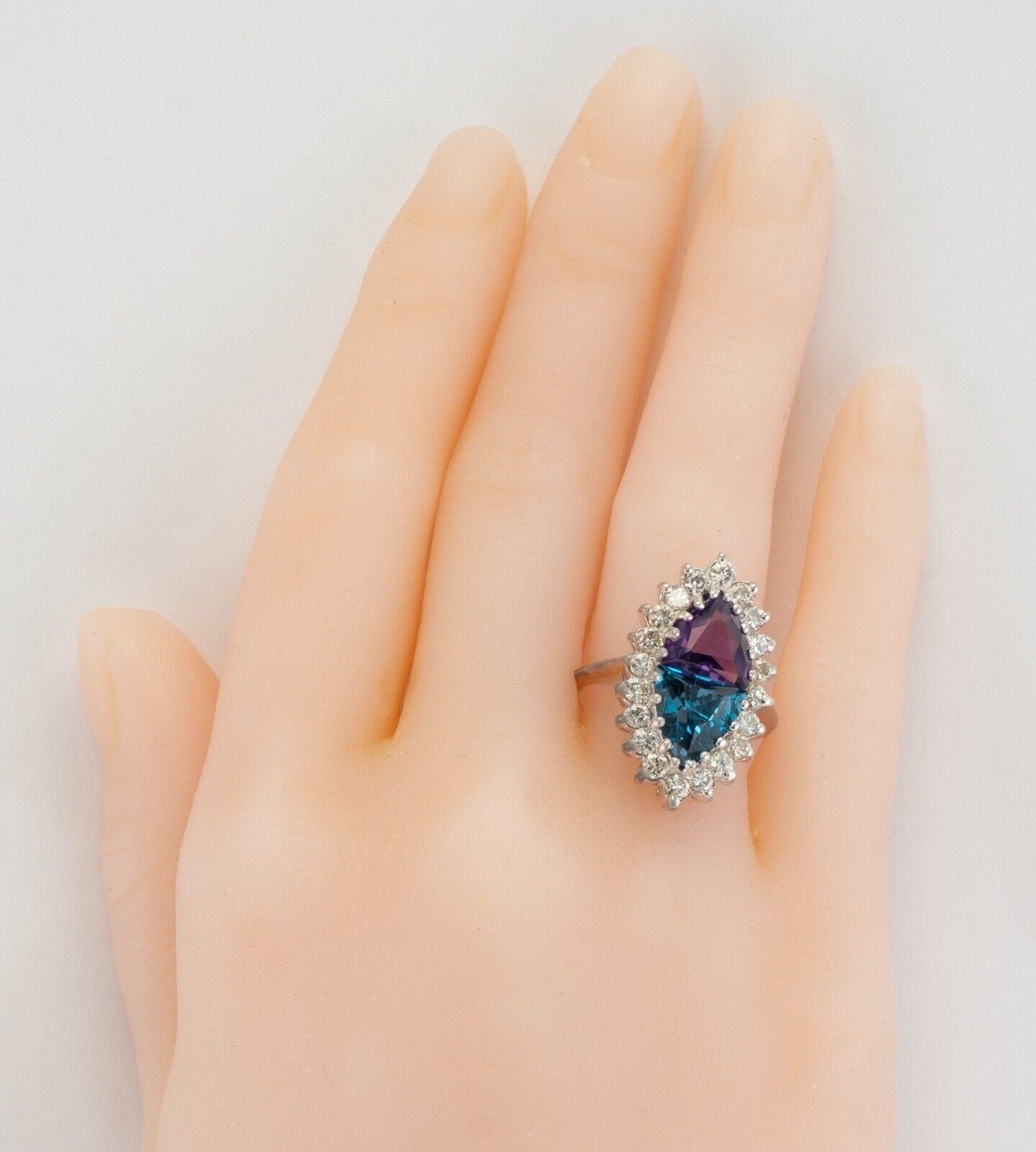 Natural Diamond Amethyst Topaz Ring 14K White Gold Trillion For Sale 1