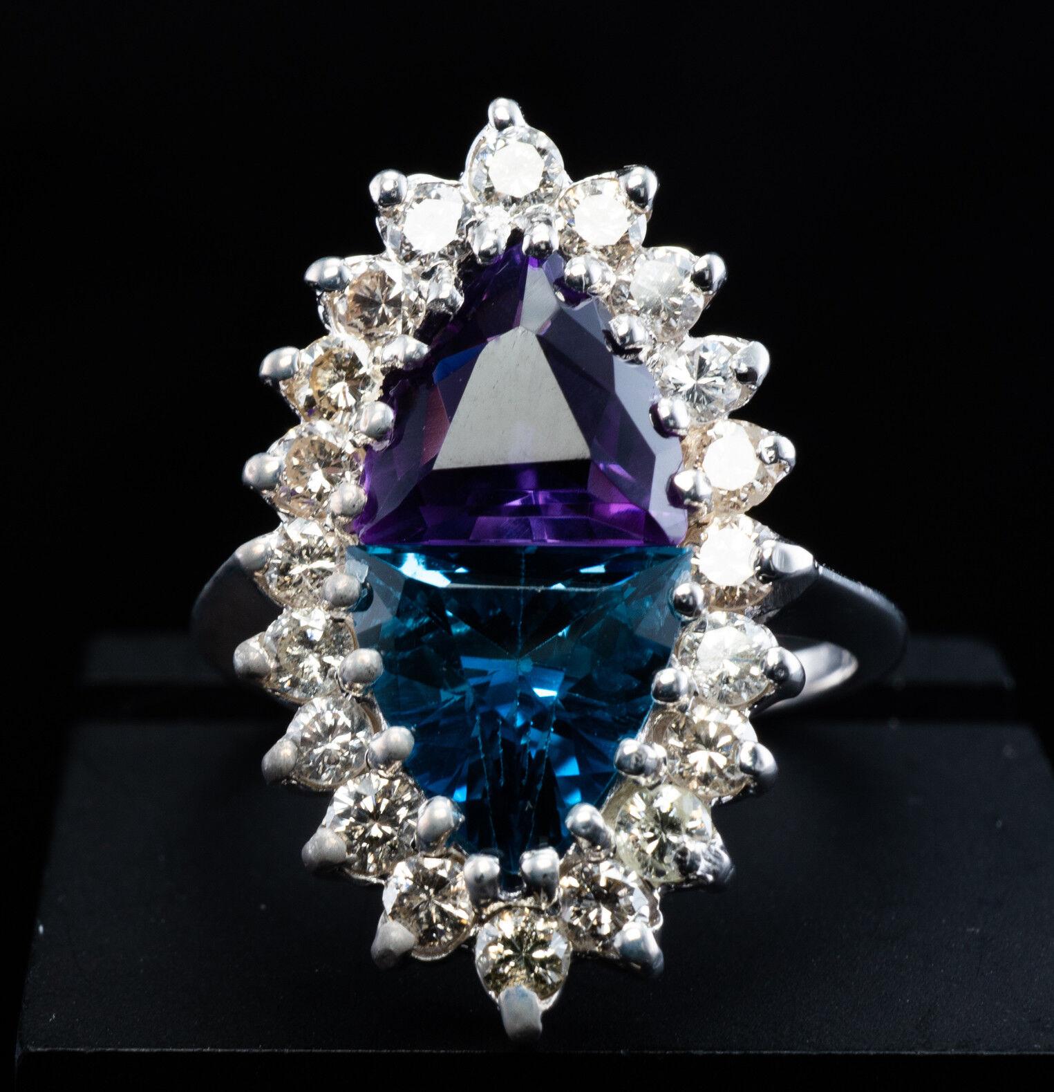 Natural Diamond Amethyst Topaz Ring 14K White Gold Trillion For Sale 3