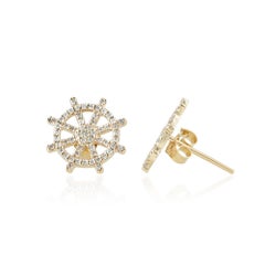 Natural Diamond Anchor Helm Stud Earrings 14k Gold Fine Jewelry Unisex