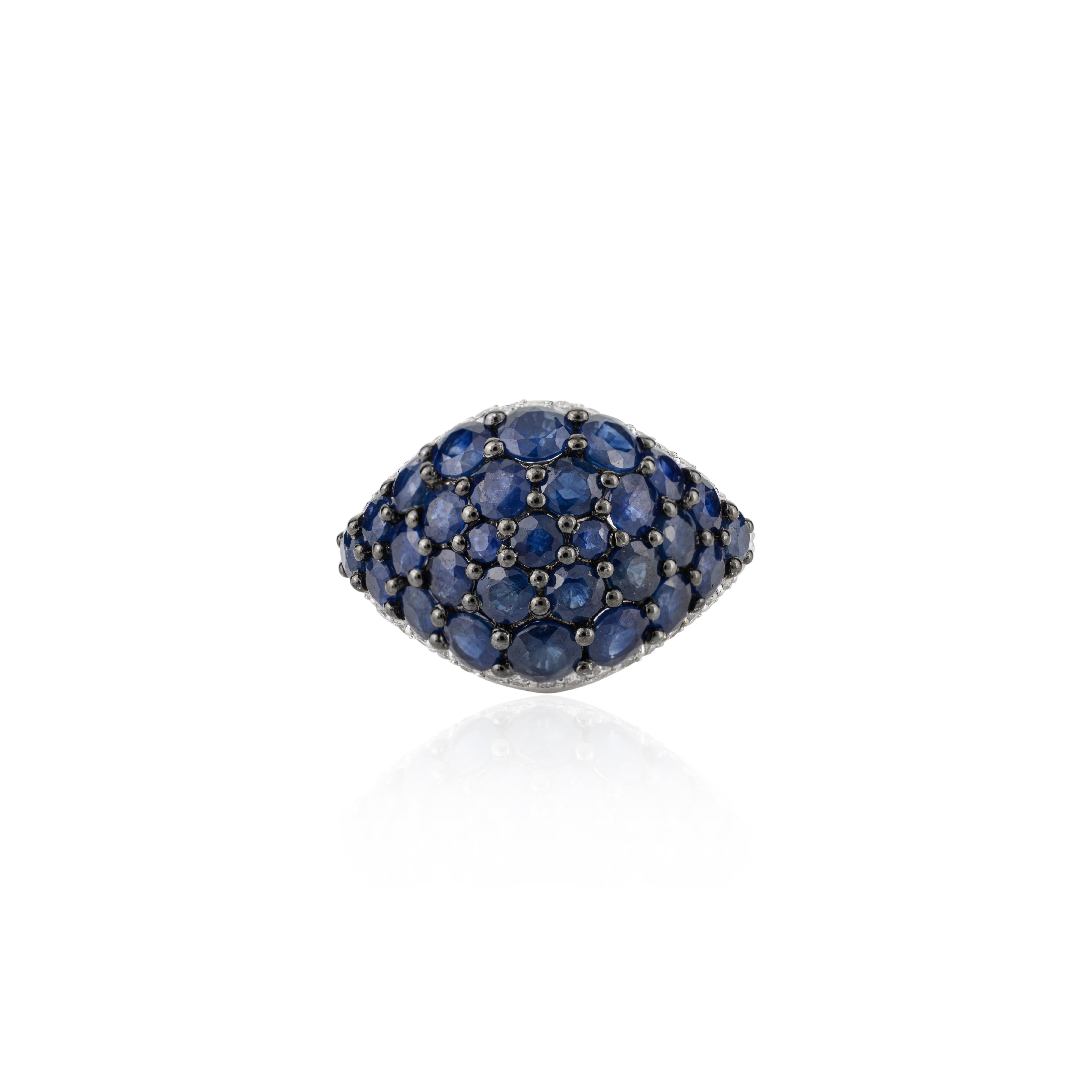 For Sale:  Natural Diamond and 4.64 CTW Blue Sapphire Cluster Dome Ring in 18k White Gold 3