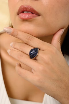 Natural Diamond and 4.64 CTW Blue Sapphire Cluster Dome Ring in 18k White Gold