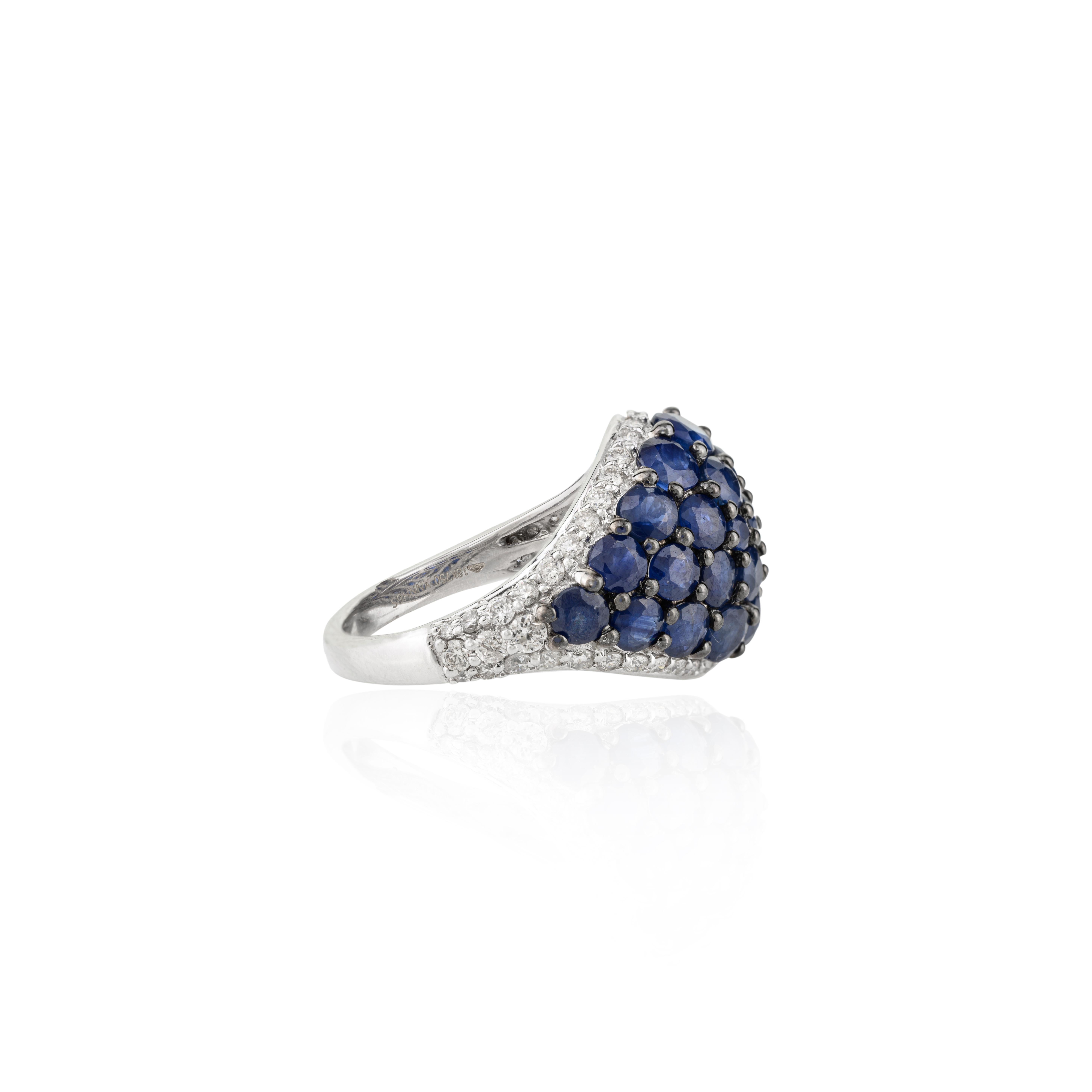 For Sale:  Natural Diamond and 4.64 CTW Blue Sapphire Cluster Dome Ring in 18k White Gold 5