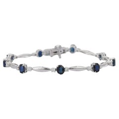 Natural Diamond and Blue Sapphire Tennis Bracelet in 18kt Solid White Gold