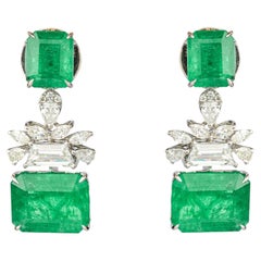 Natürlicher Diamant- und Smaragd-Ohrring aus 18 Karat Gold