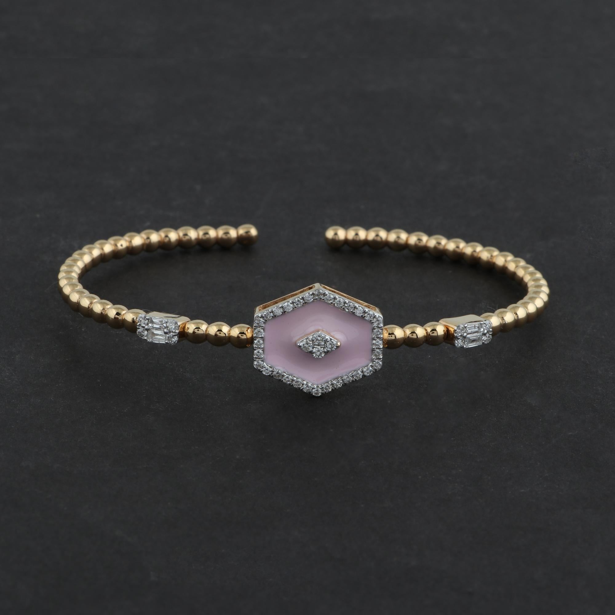 De las mujeres Pulsera de diamantes naturales y esmalte de oro amarillo de 14 quilates con cuentas para mujer en venta