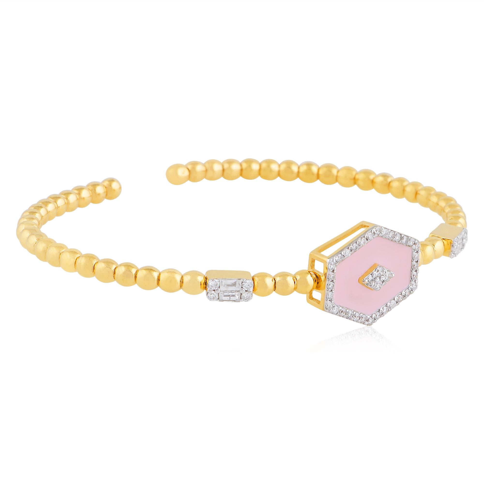 Pulsera de diamantes naturales y esmalte de oro amarillo de 18 quilates con cuentas para mujer Moderno en venta