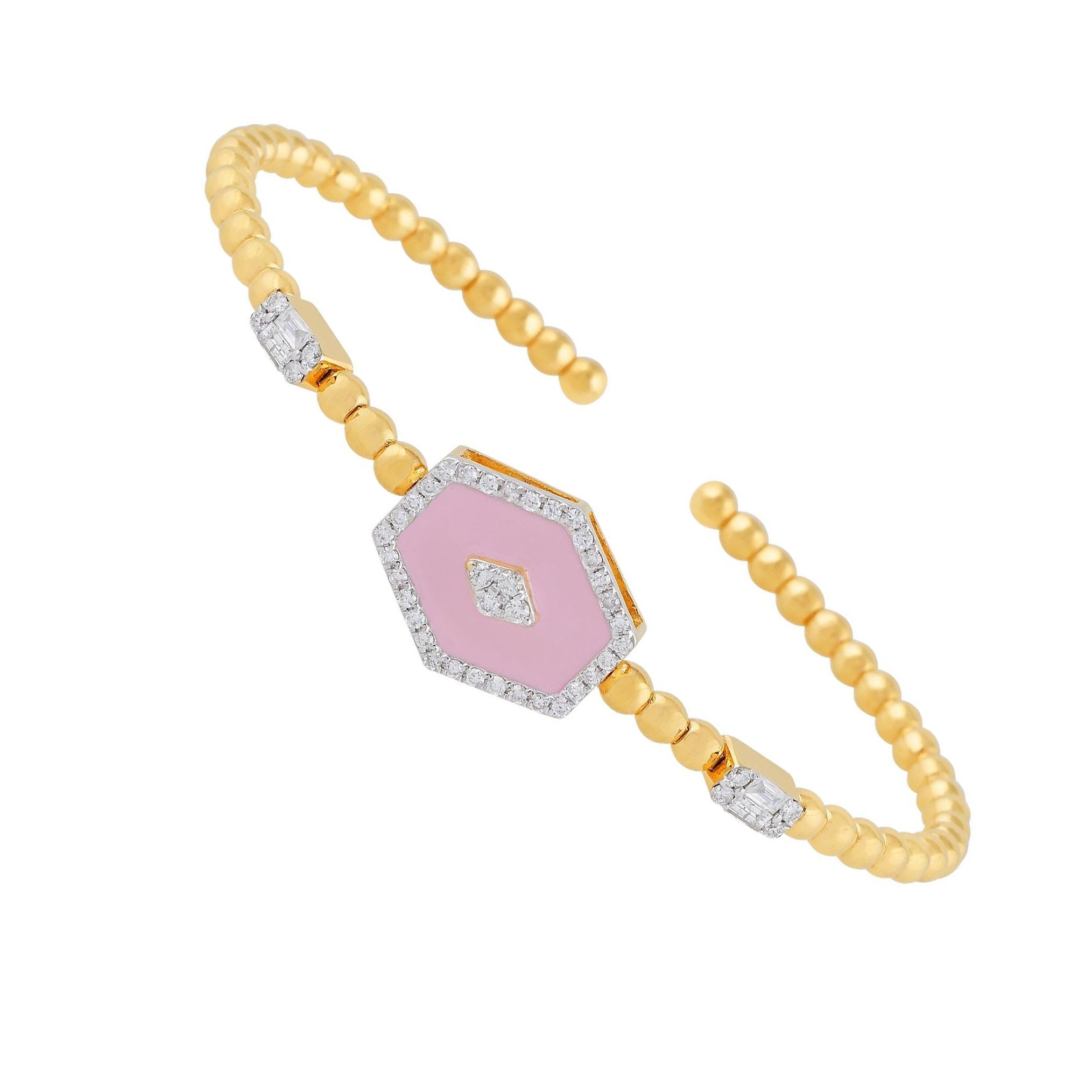 Bracciale con perline in oro giallo 18 carati con diamanti naturali e smalto per donna