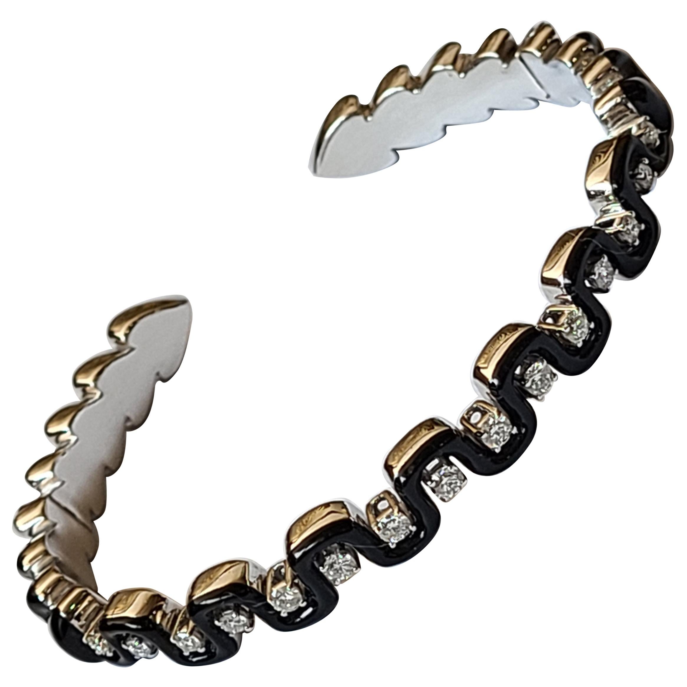 Natural Diamond and Enamel Bracelet/Bangle Set in 18 Karat Gold For ...