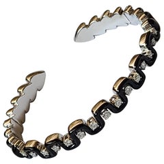Natural Diamond and Enamel Bracelet/Bangle Set in 18 Karat Gold