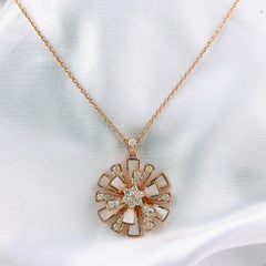 Natural Diamond Mother of Pearl Floral Pinwheel Pendant 18K Rose Gold