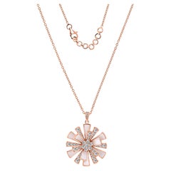 Natural Diamond Mother of Pearl Floral Pinwheel Pendant 18K Rose Gold