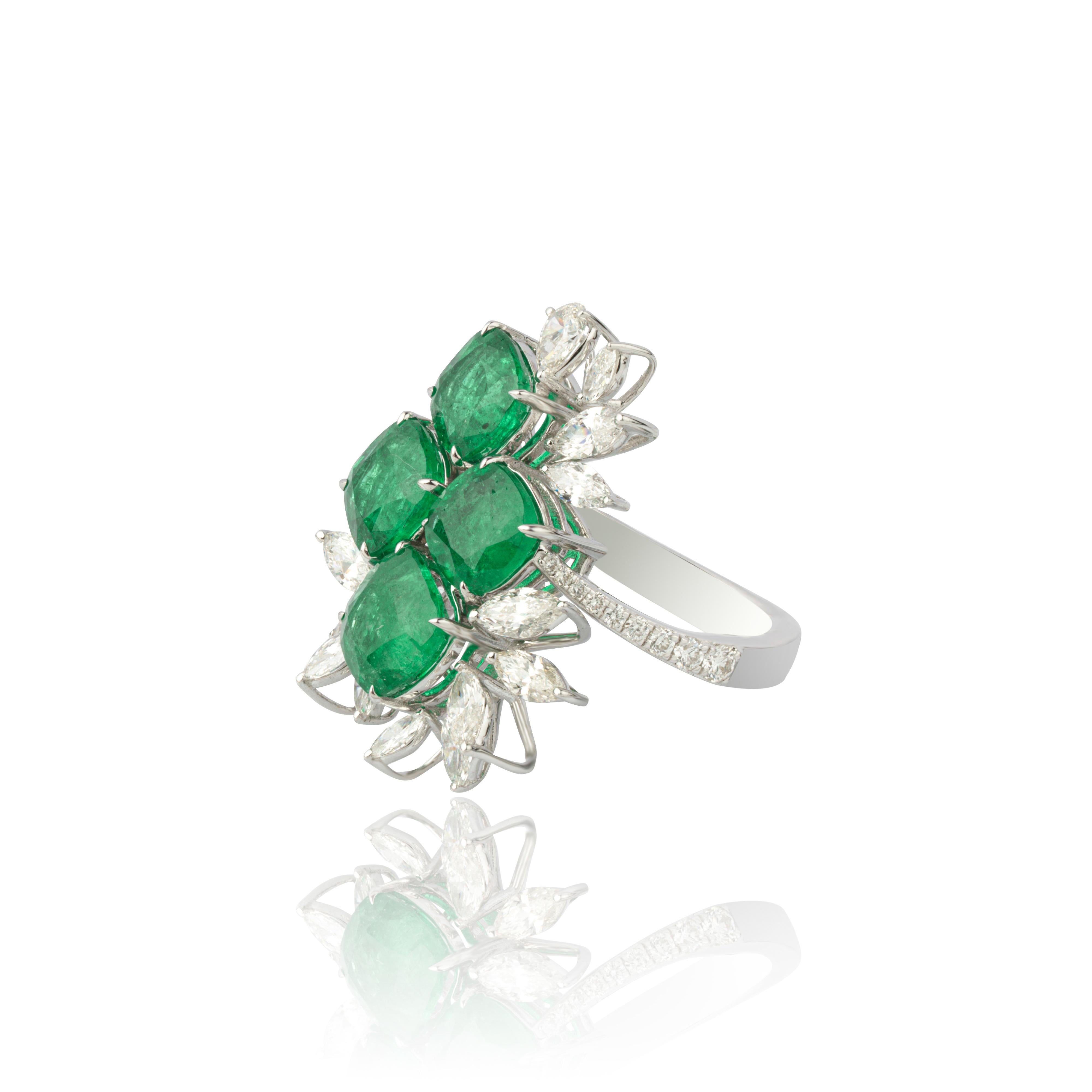 Women's or Men's Natural diamond and Natural emerald ring in 18k gold