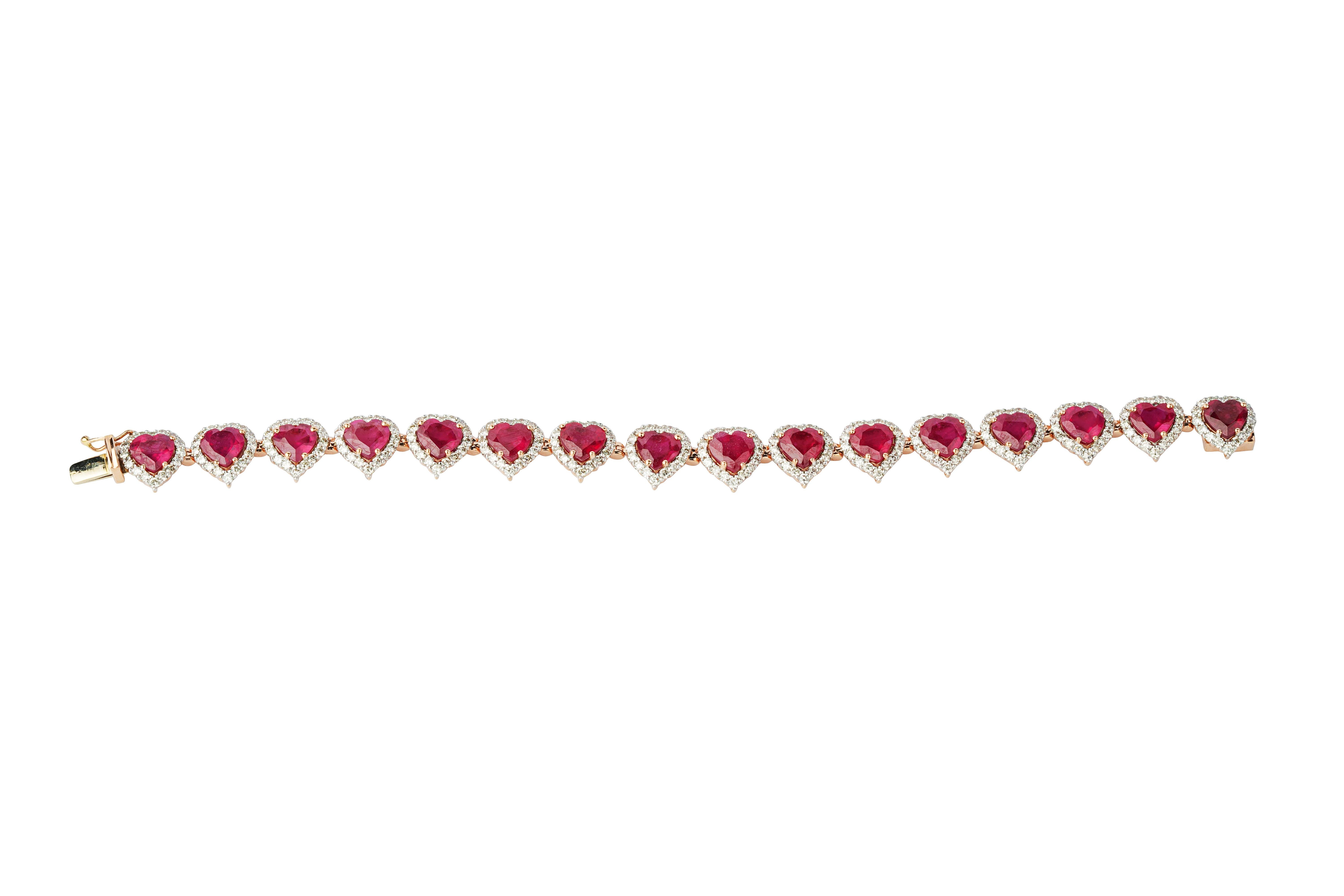 Women's or Men's Natural diamond and natural ruby tennis bracelet in 18k gold For Sale