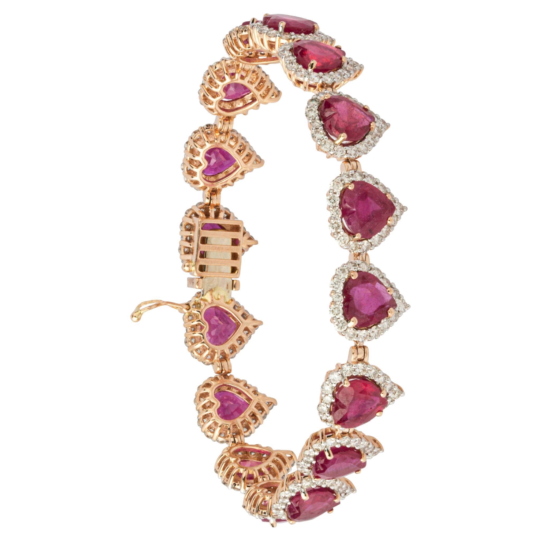 Natural diamond and natural ruby tennis bracelet in 18k gold For Sale