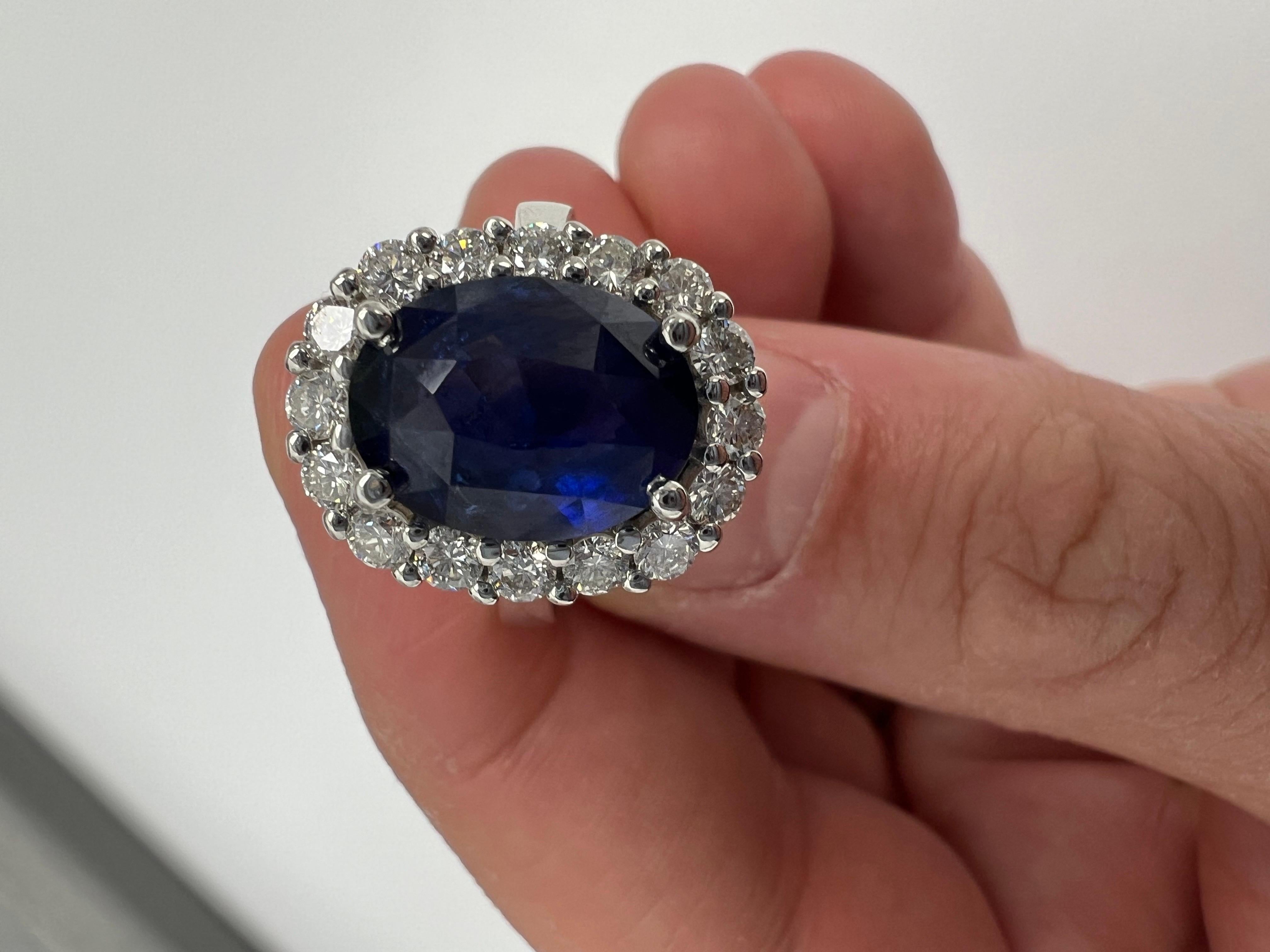 Natural Diamond and Oval Blue Sapphire Ring in 18k White Gold, 6.82ct, Lady-D 
This exquisite natural diamond and blue sapphire ring in 18k white gold is inspired by the iconic Lady D design, blending timeless elegance with regal sophistication. At