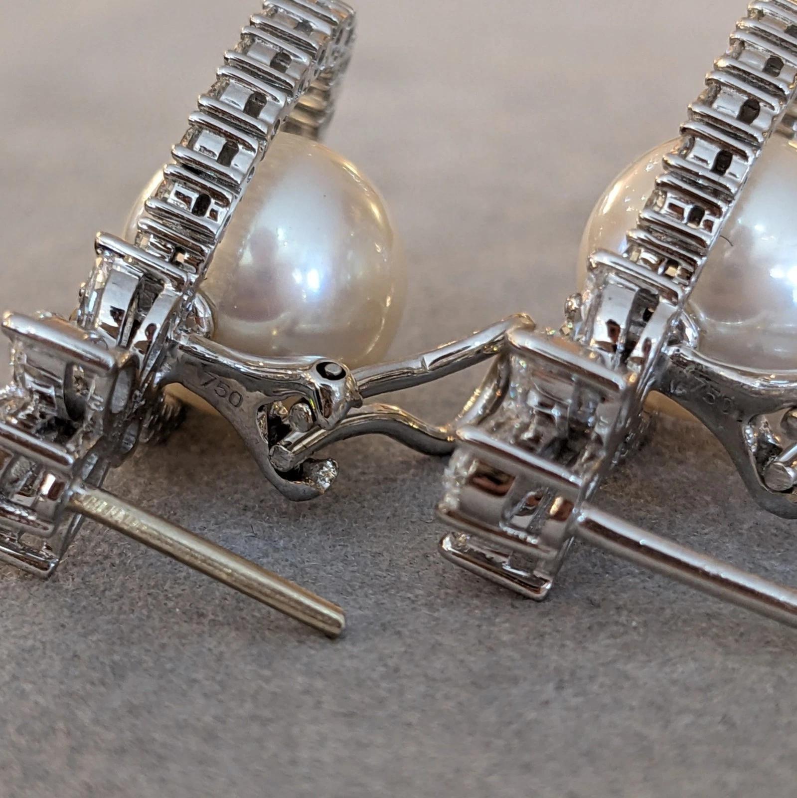 Ohrringe mit natürlichem Diamant und Perle aus 18 Karat Weißgold im Angebot 3