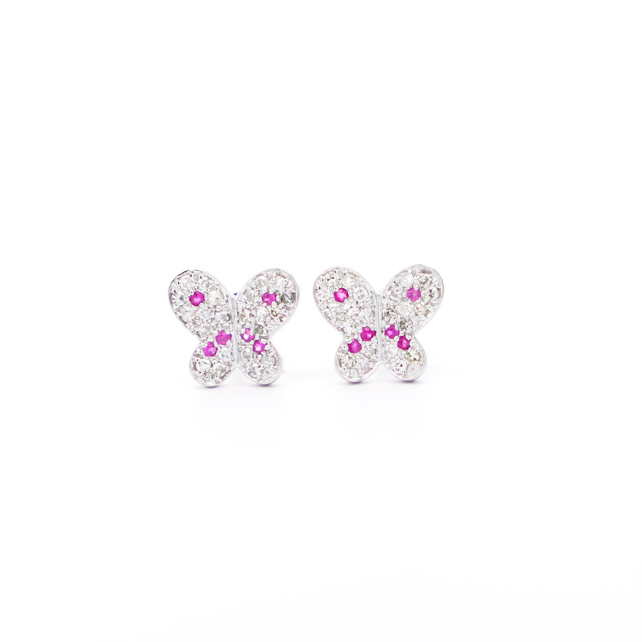 Orecchini a farfalla con diamante naturale e zaffiro rosa in oro bianco 14K in vendita 4