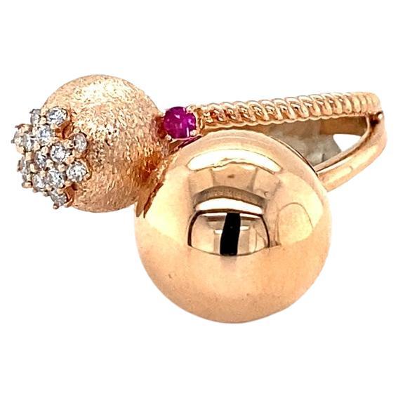 Natural Diamond and Pink Sapphire Rose Gold Cocktail Ring For Sale