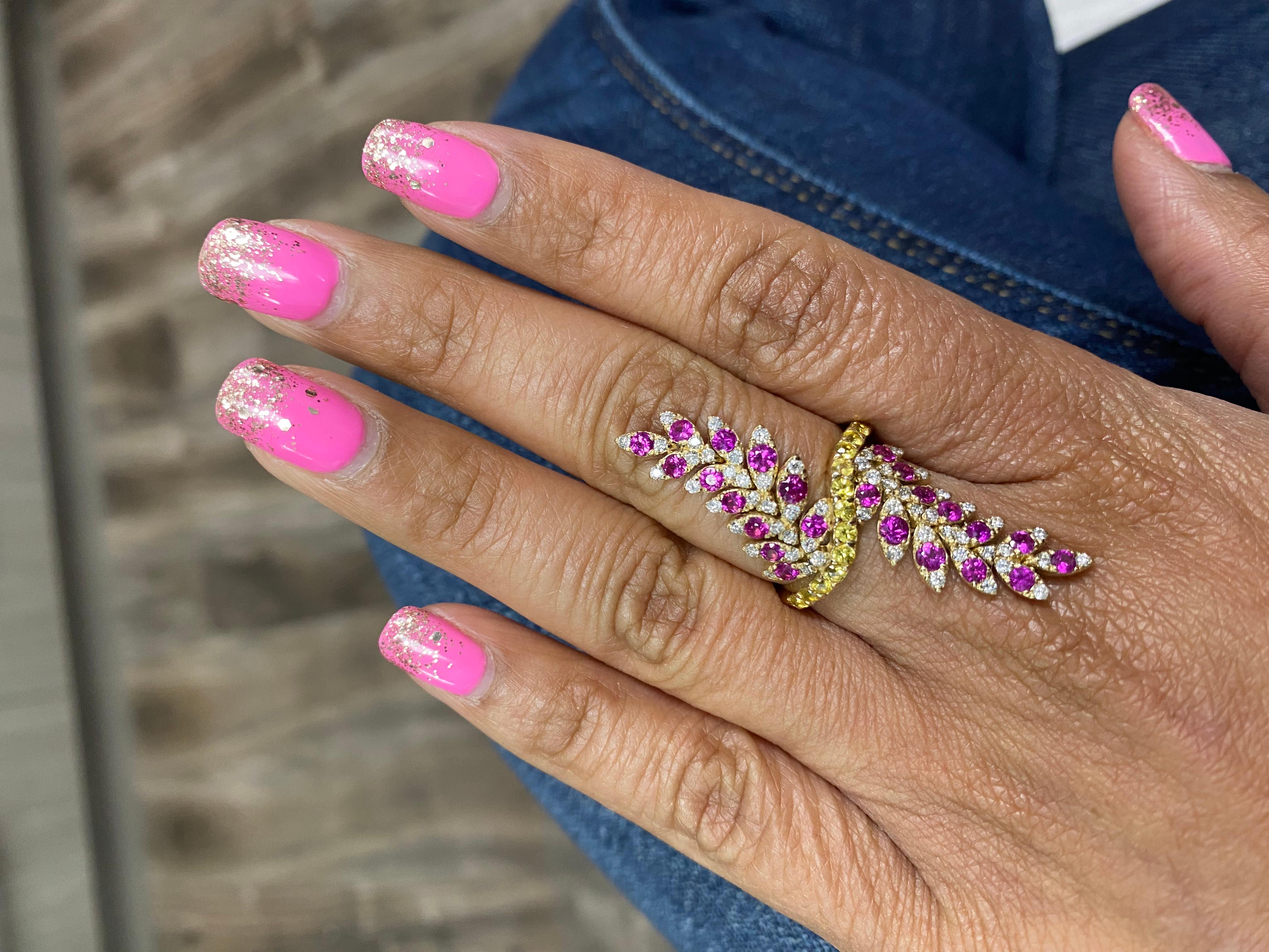 Bague cocktail en or jaune, diamant naturel et saphir rose en vente 5