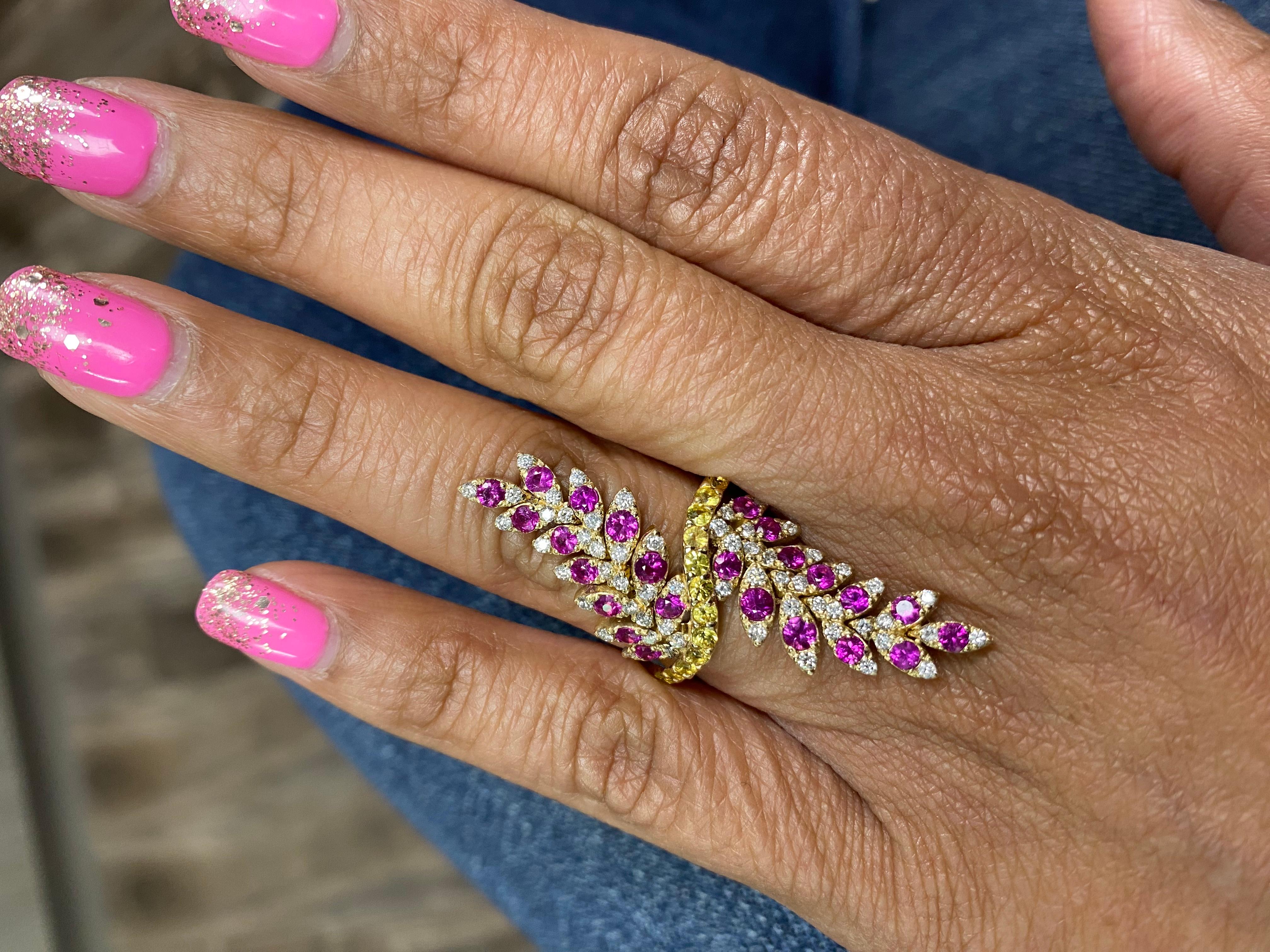 Bague cocktail en or jaune, diamant naturel et saphir rose en vente 6