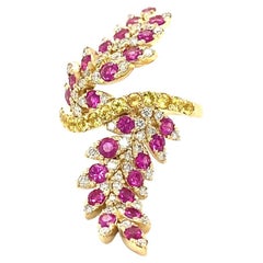 Natural Diamond and Pink Sapphire Yellow Gold Cocktail Ring