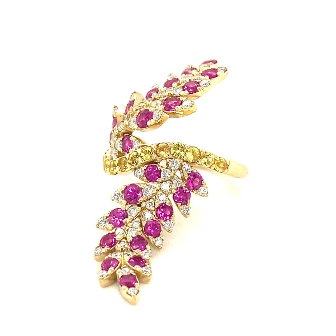 Bague cocktail en or jaune, diamant naturel et saphir rose Pour femmes en vente