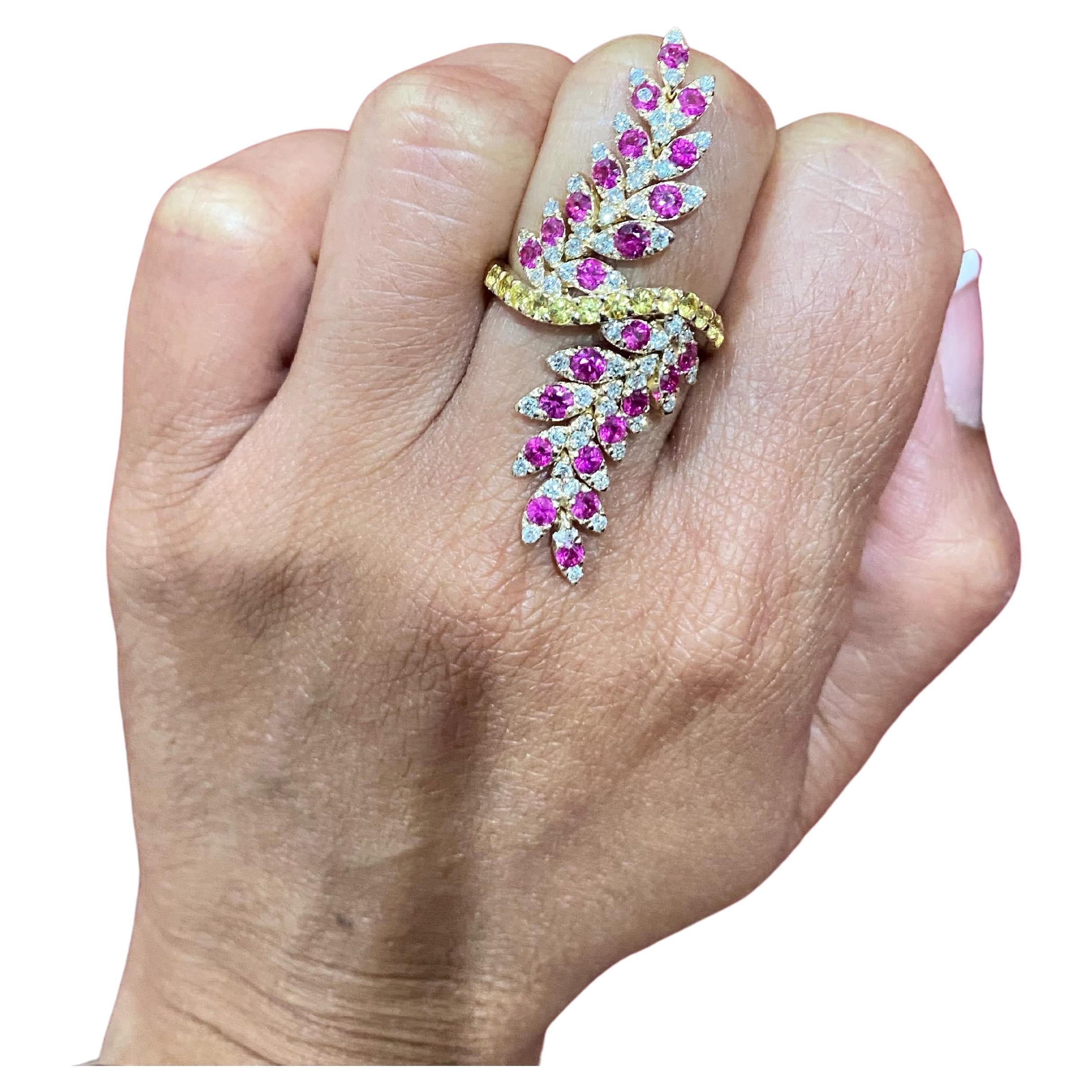 Natural Diamond and Pink Sapphire Yellow Gold Cocktail Ring