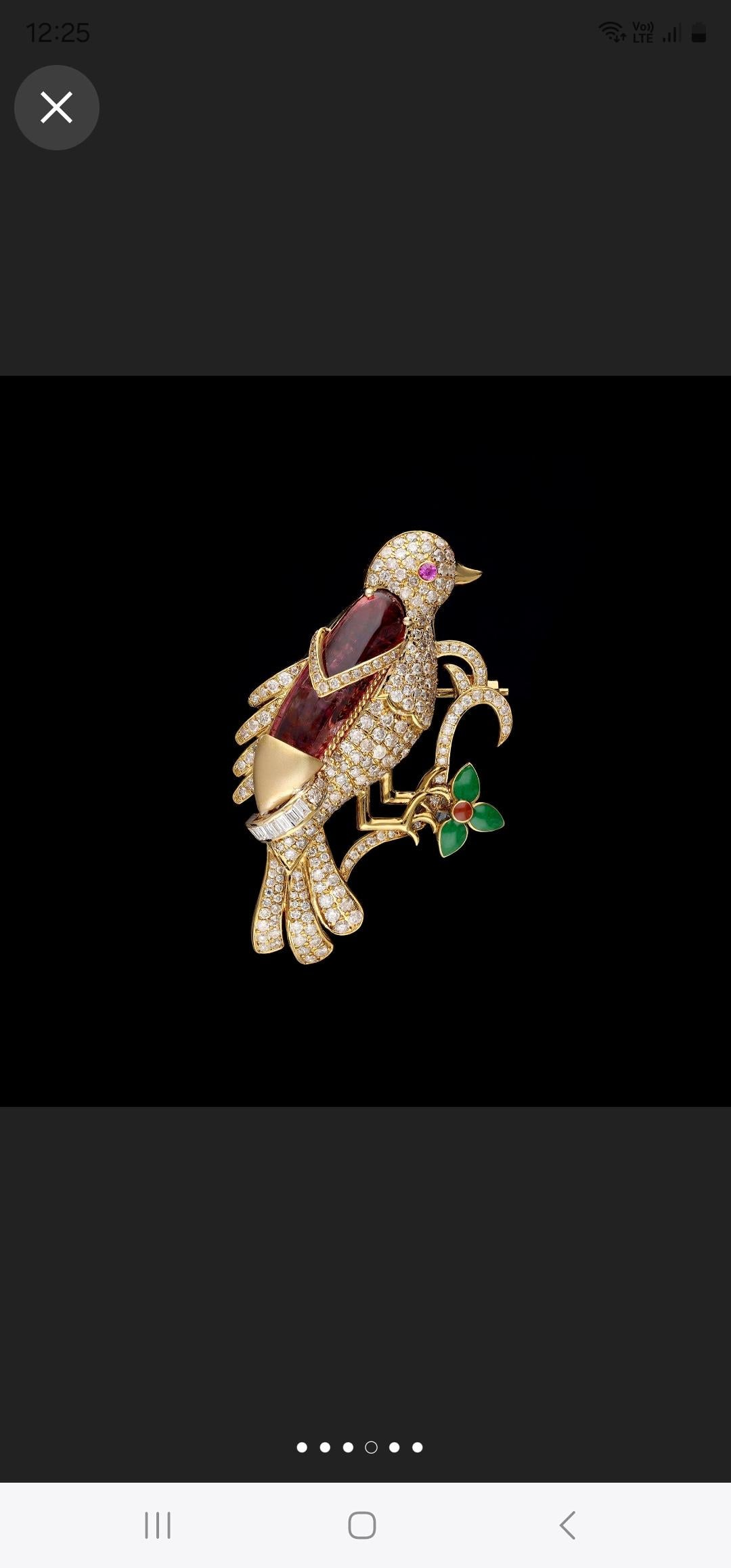 Femenino o masculino Broche de oro de 18 quilates con diamante natural y turmulina rosa