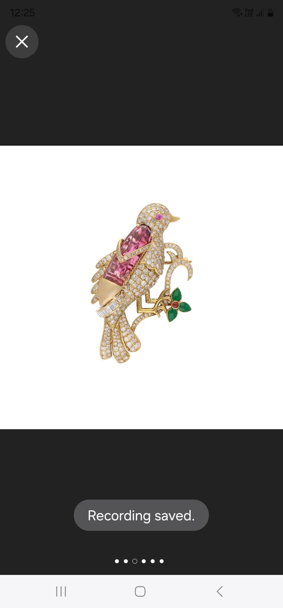 Broche de oro de 18 quilates con diamante natural y turmulina rosa 2