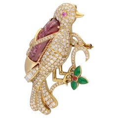Broche de oro de 18 quilates con diamante natural y turmulina rosa