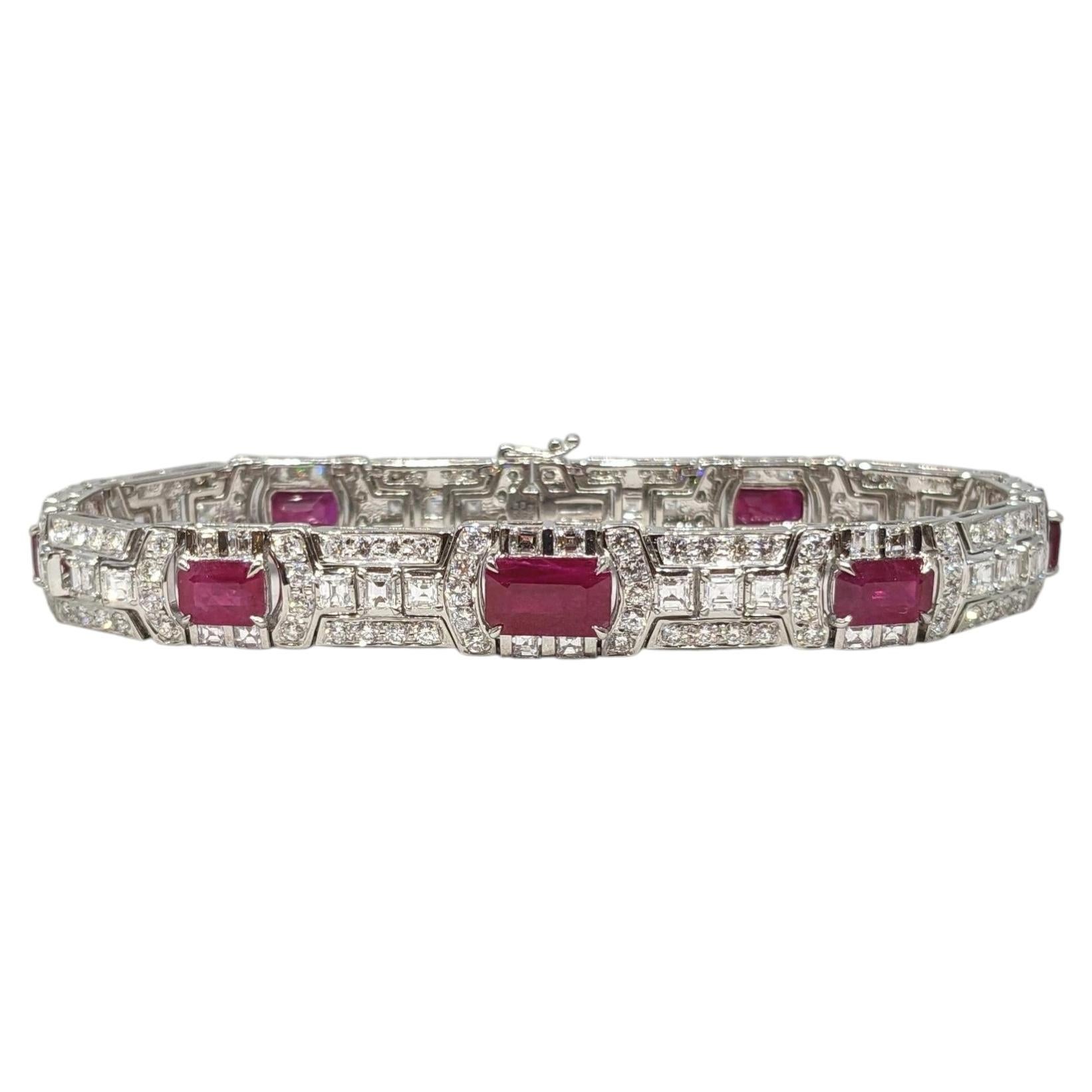 GIA Certified Burma Ruby and Diamond Statement Bracelet in Platinum For Sale