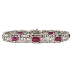 Auffälliges Armband aus Platin mit echten Diamanten und Rubinen