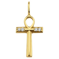 Natural Diamond Ankh Cross 0.03ct Solid Gold Necklace