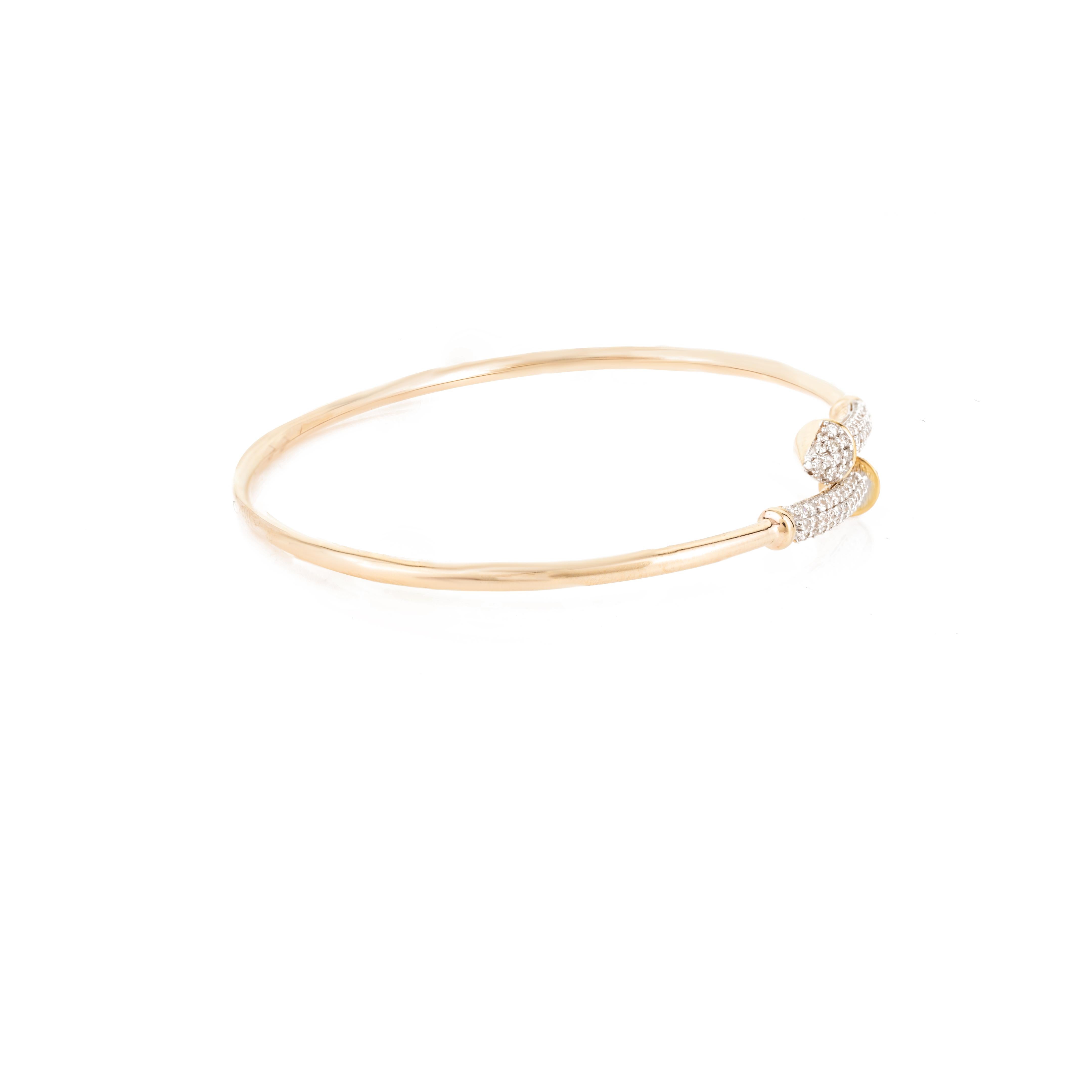Natural Diamond Arrow Open Cuff Bangle Bracelet for Women in 18k Yellow Gold For Sale 1