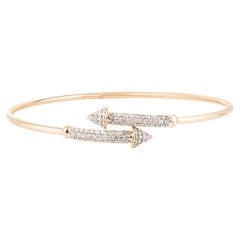 Bracelet manchette ouvert en or jaune 18k pour femmes avec diamant naturel Arrow
