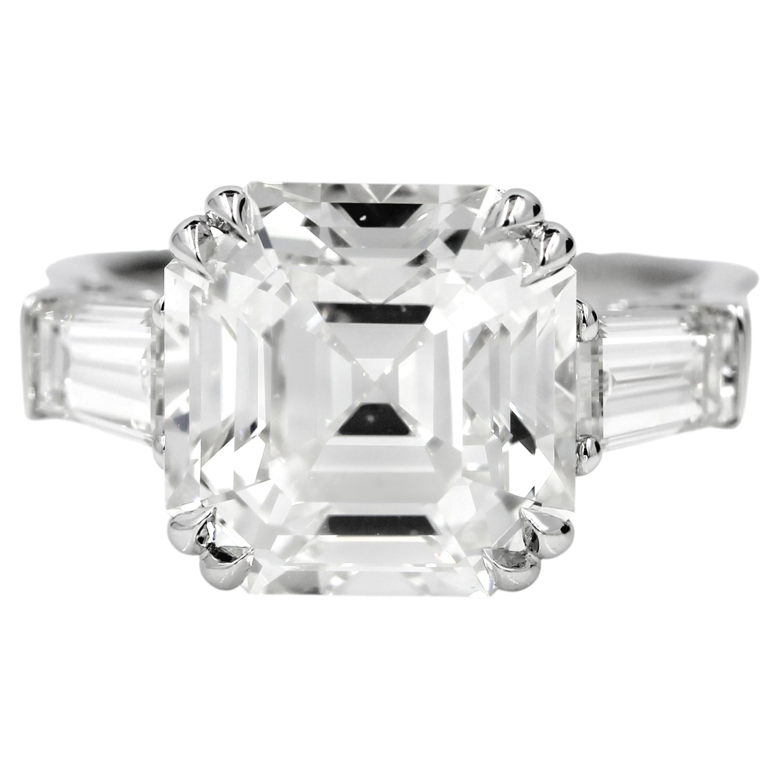 Natural Diamond Asscher 8.11 CT GIA Three Stone Engagement Ring 18K White Gold