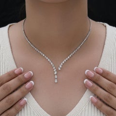 "Natural Diamond Asymmetric Drop Necklace, 4.33 Cts, 18K White Gold, Gift Ideas"