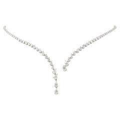 "Natural Diamond Asymmetric Drop Necklace, 4.33 Cts, 18K White Gold, Gift Ideas"