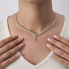 Natural Diamond Asymmetric Fringe Necklace, 4.01 Ct, 18K White Gold, Gift Ideas