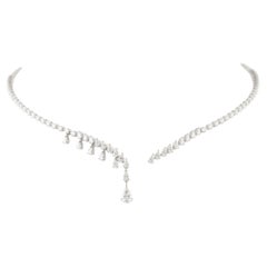 Natural Diamond Asymmetric Fringe Necklace, 4.01 Ct, 18K White Gold, Gift Ideas