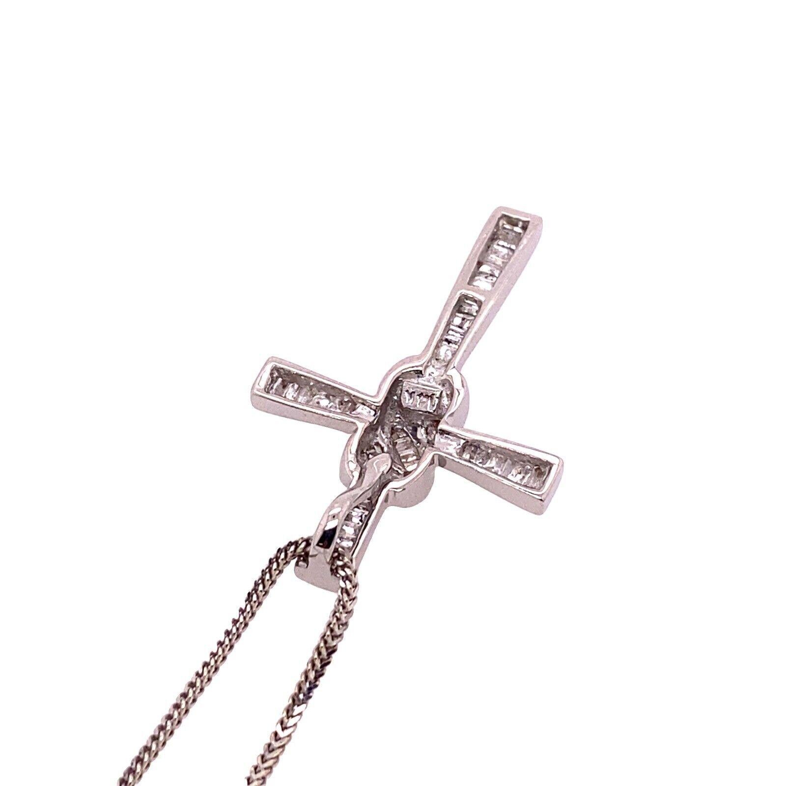 Round Cut Natural Diamond Baguette Cross Pendant 0.50ct of Diamonds in 14ct White Gold For Sale