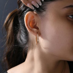 Natural Diamond Baguette Hoop Earrings in 18K Yellow Gold 0.13 Carat