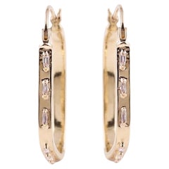 Natural Diamond Baguette Hoop Earrings in 18K Yellow Gold 0.13 Carat