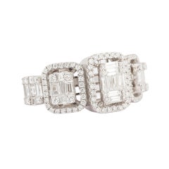 Radiant 14k White Gold Diamond Baguette Halo Ring, 1.36ct