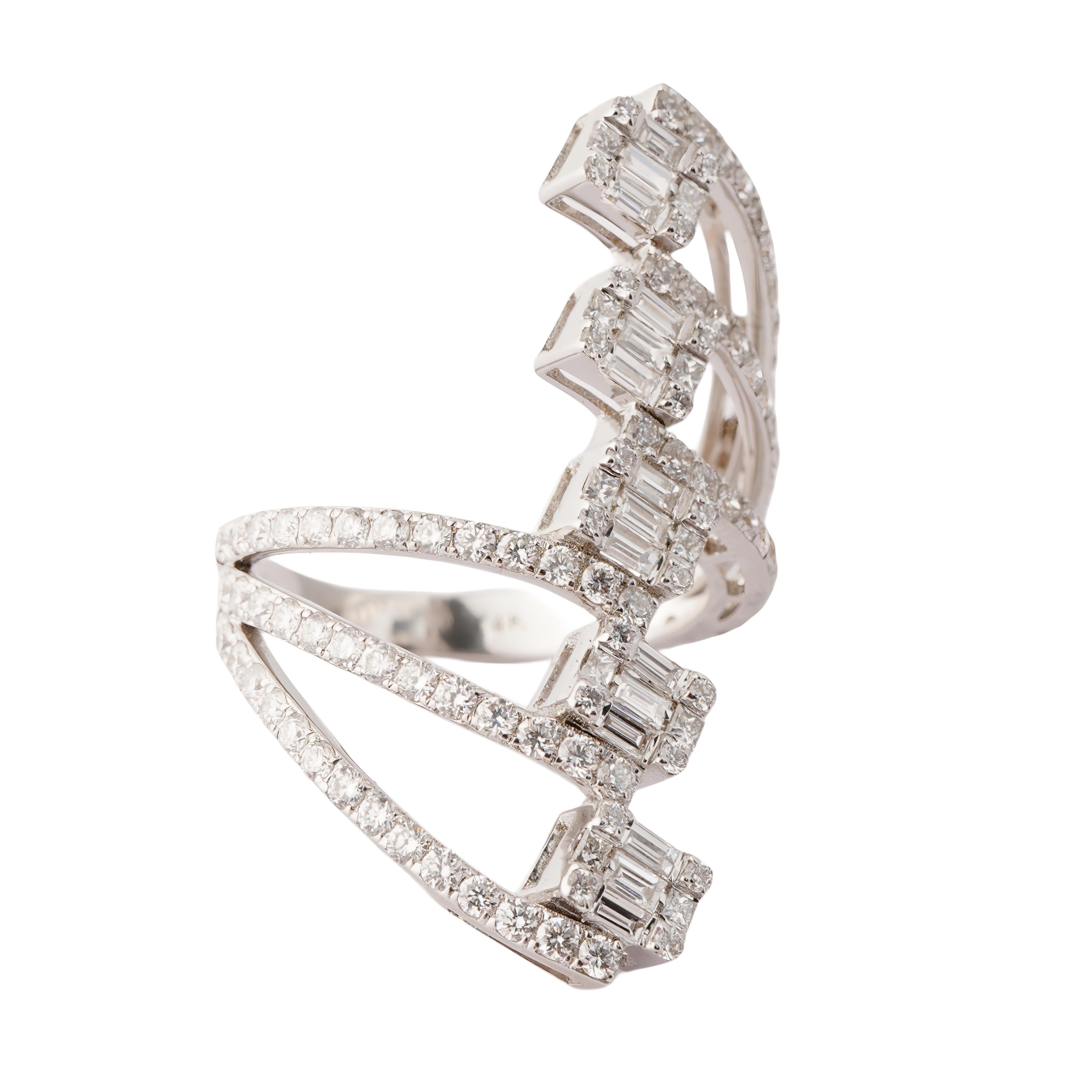 Anillo Baguette de diamante natural en oro de 14k Corte Asscher en venta
